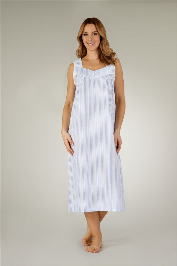 Pastel Stripe Seersucker Sleeveless Nightdress