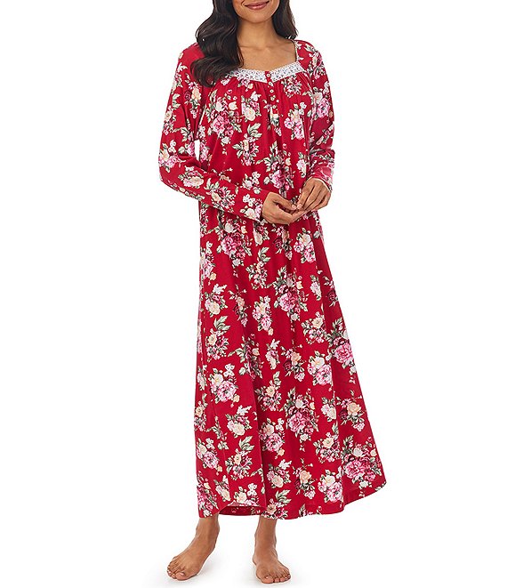 Cotton Knit Nightgown with Morning Glory Print