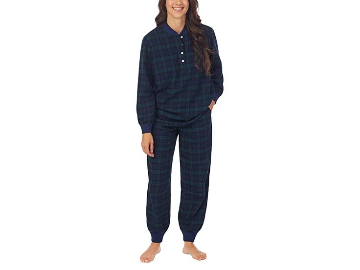 Lanz of Salzburg Henley Ski Pajamas - Green Tartan