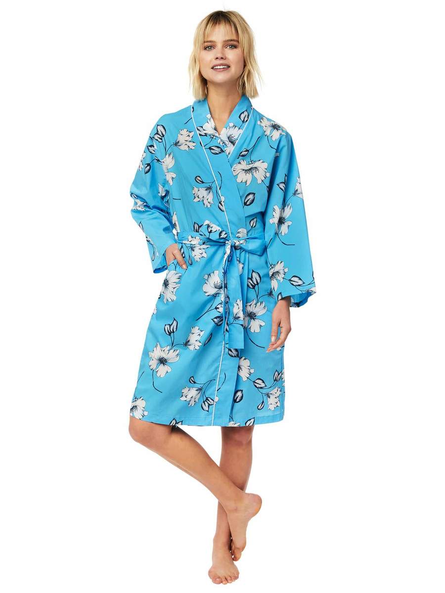 The Cat's Pajamas Pima Lawn Cotton Kimono Robe - Charlotte Blue