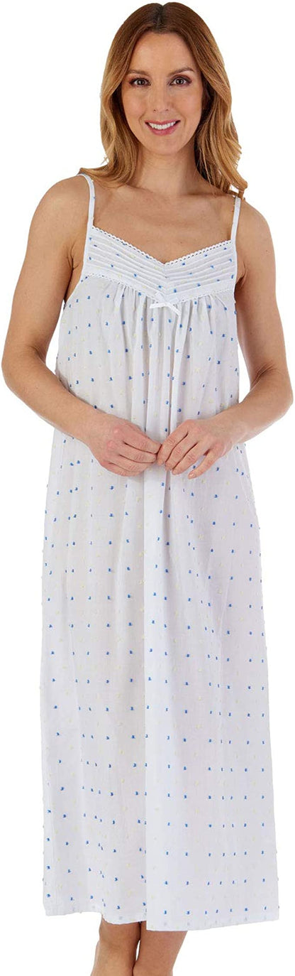 Dobby Dot Cotton Spaghetti Strap Nightgown - Long