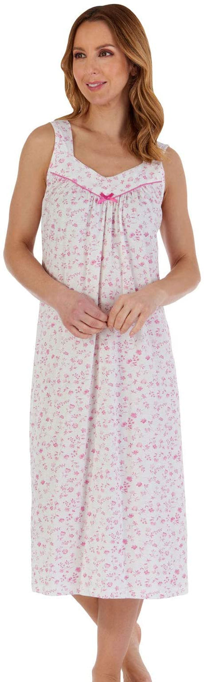 Slenderella ND55105 Sleeveless Cotton Knit Nightgown - Pink Reg. 80