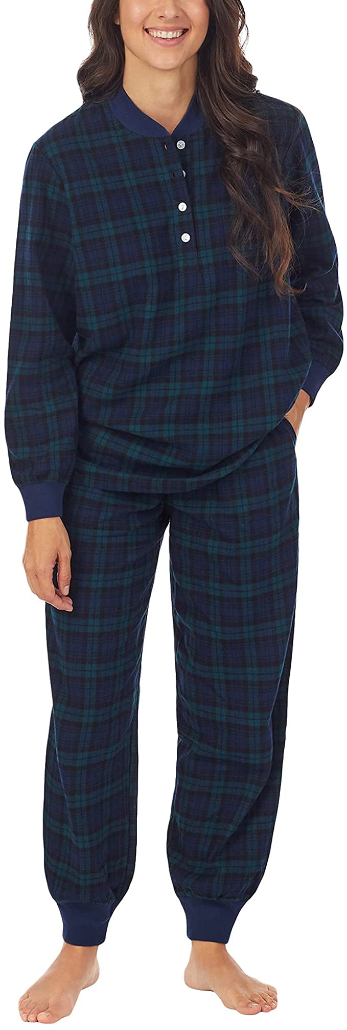 Lanz of Salzburg Henley Ski Pajamas - Green Tartan