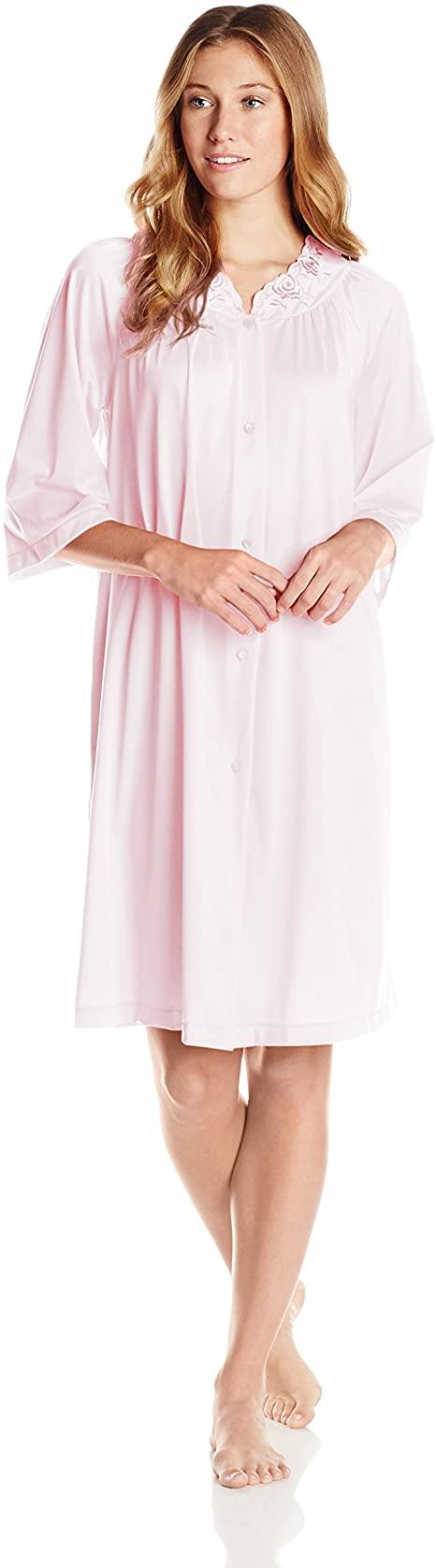 Shadowline® Short 3/4 Sleeve Button Down Robe Pink - Monaliza's Fine Lingerie 