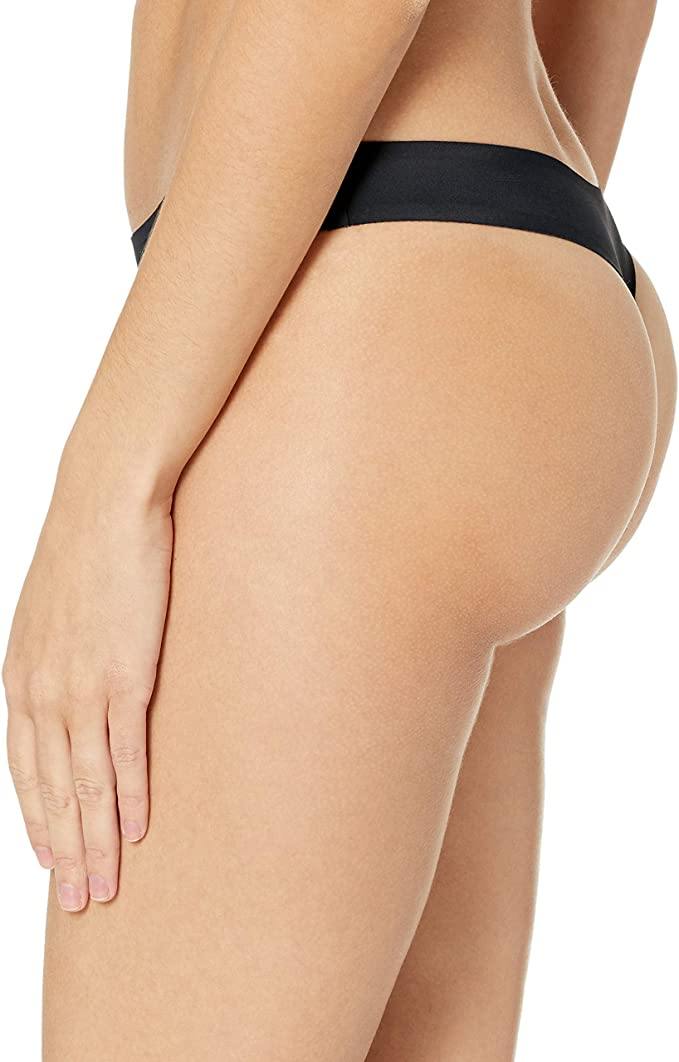 Luxe Stretch Seamless Laser Cut One Size Thong - Onyx Black - Monaliza's Fine Lingerie 