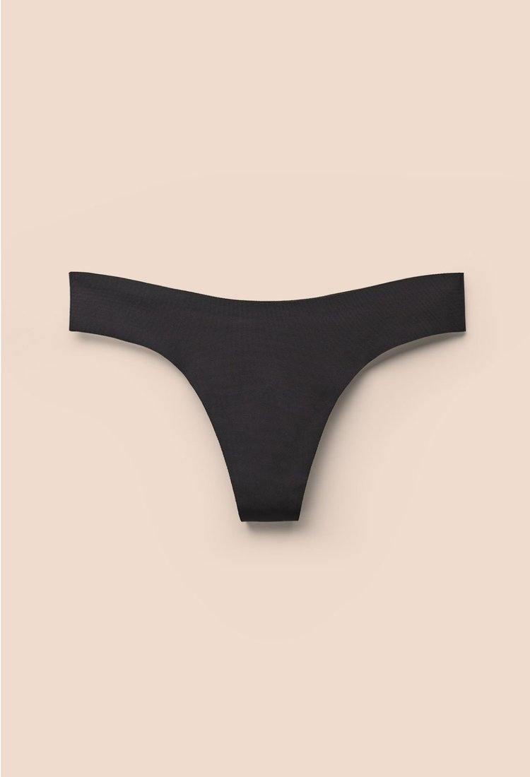 Luxe Stretch Seamless Laser Cut One Size Thong - Onyx Black - Monaliza's Fine Lingerie 
