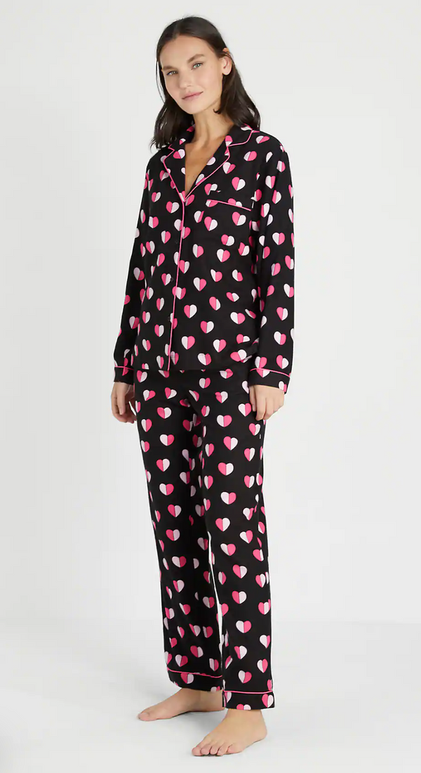 Kate Spade Heart Print Flannel Long PJ Set