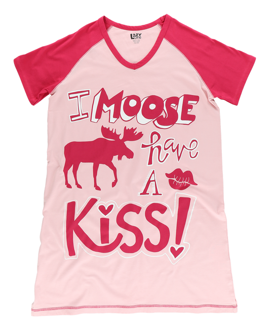 Lazy One 100% Cotton V-Neck Nightshirt - I Moose Have A Kiss - Monaliza's Fine Lingerie 