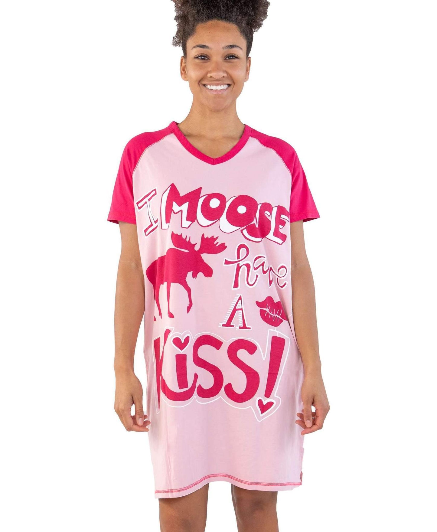 Lazy One 100% Cotton V-Neck Nightshirt - I Moose Have A Kiss - Monaliza's Fine Lingerie 